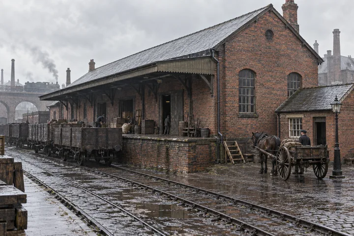 Goods Yards & Sidings, c. 1884; AI-generated historical interpretation set in Britain.