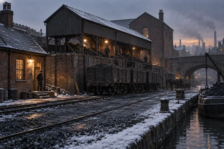 Goods Yards & Sidings, c. 1895; AI-generated historical interpretation set in Britain.