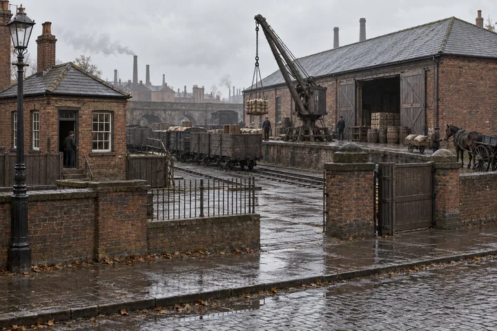 Goods Yards & Sidings, c. 1880; AI-generated historical interpretation set in Britain.