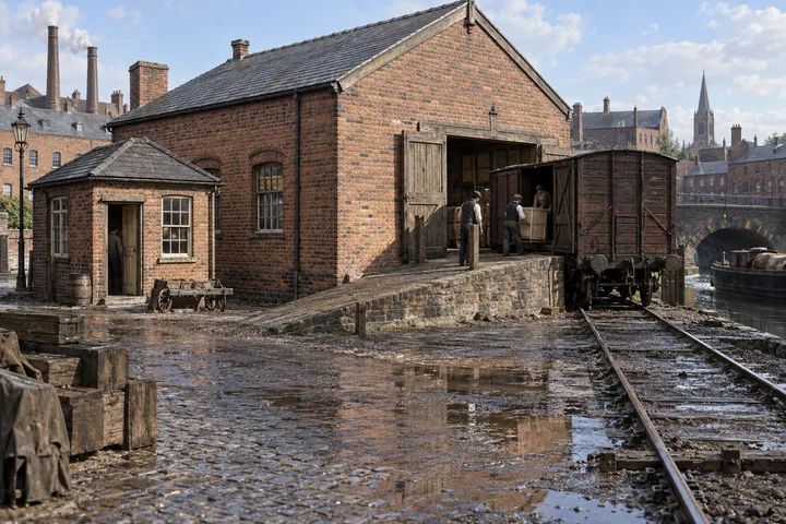 Goods Yards & Sidings, c. 1893; AI-generated historical interpretation set in Britain.