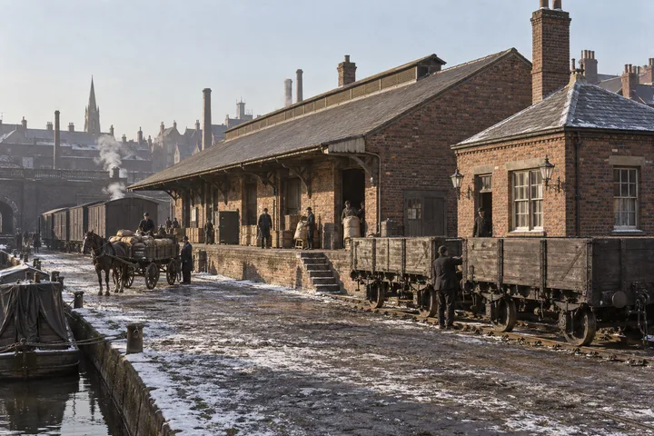Goods Yards & Sidings, c. 1894; AI-generated historical interpretation set in Britain.
