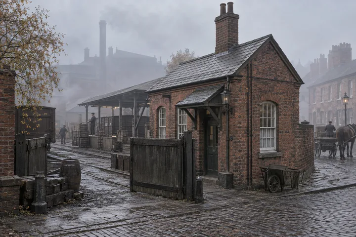 Goods Yards & Sidings, c. 1882; AI-generated historical interpretation set in Britain.