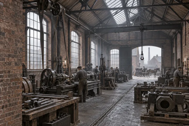 Industrial Interiors, c. 1890; AI-generated historical interpretation set in Britain.