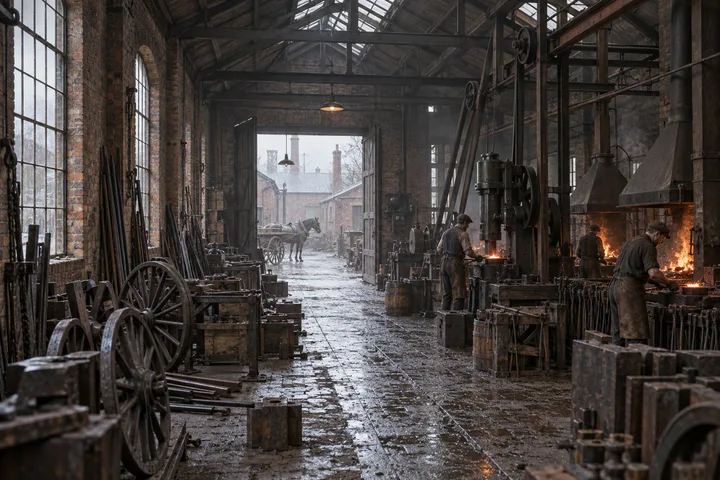 Industrial Interiors, c. 1901; AI-generated historical interpretation set in Britain.