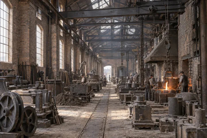 Industrial Interiors, c. 1888; AI-generated historical interpretation set in Britain.