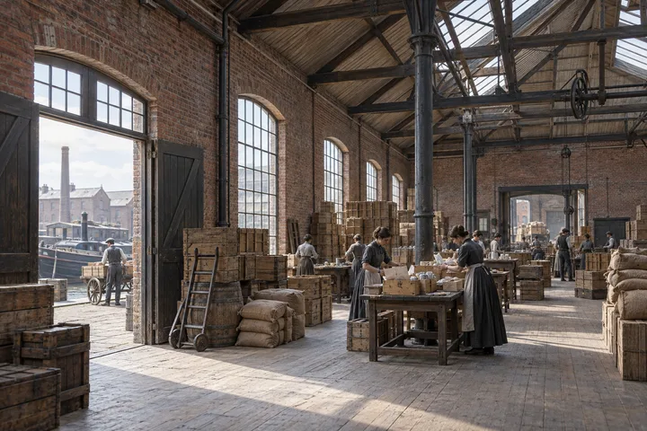 Industrial Interiors, c. 1881; AI-generated historical interpretation set in Britain.