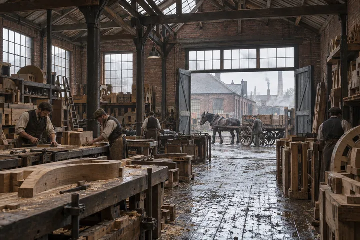Industrial Interiors, c. 1881; AI-generated historical interpretation set in Britain.