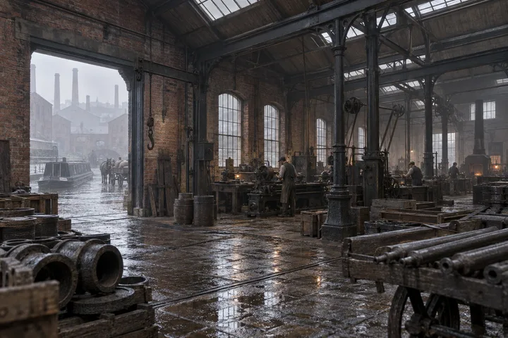 Industrial Interiors, c. 1882; AI-generated historical interpretation set in Britain.