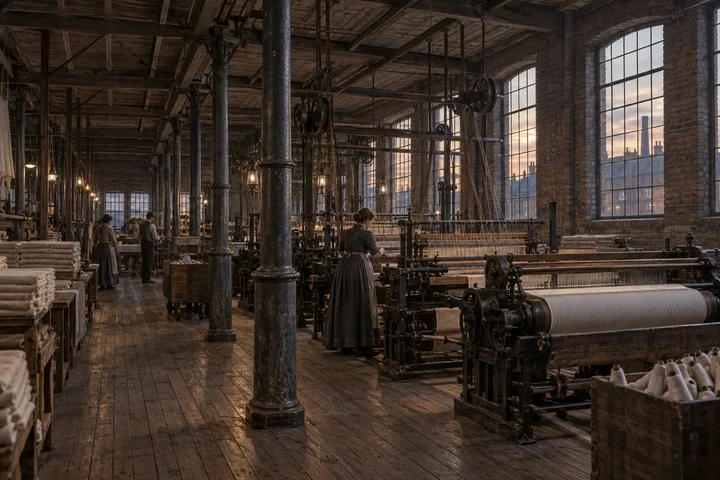 Industrial Interiors, c. 1882; AI-generated historical interpretation set in Britain.