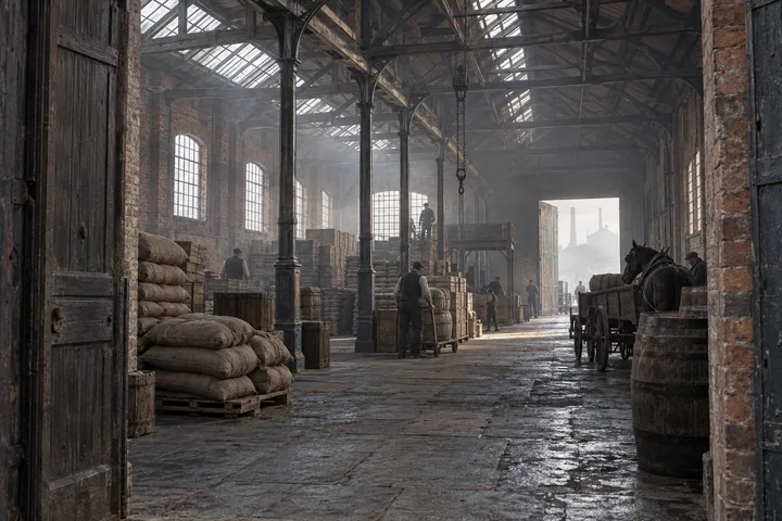 Industrial Interiors, c. 1894; AI-generated historical interpretation set in Britain.