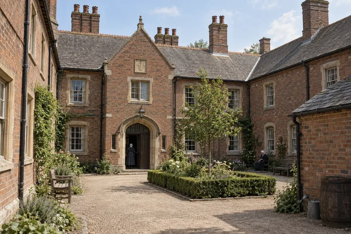 Institutional Buildings, c. 1905; AI-generated historical interpretation set in Britain.