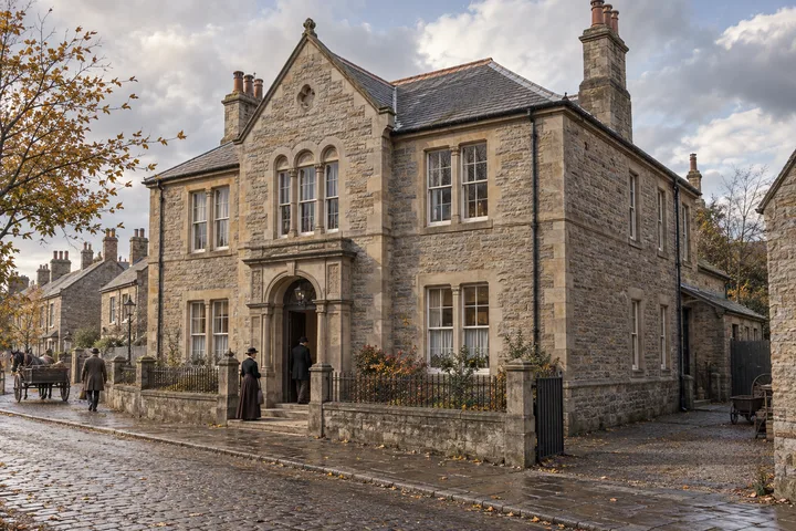 Institutional Buildings, c. 1892; AI-generated historical interpretation set in Britain.