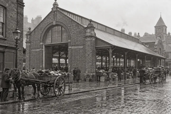 Markets, c. 1907; AI-generated historical interpretation set in Britain.