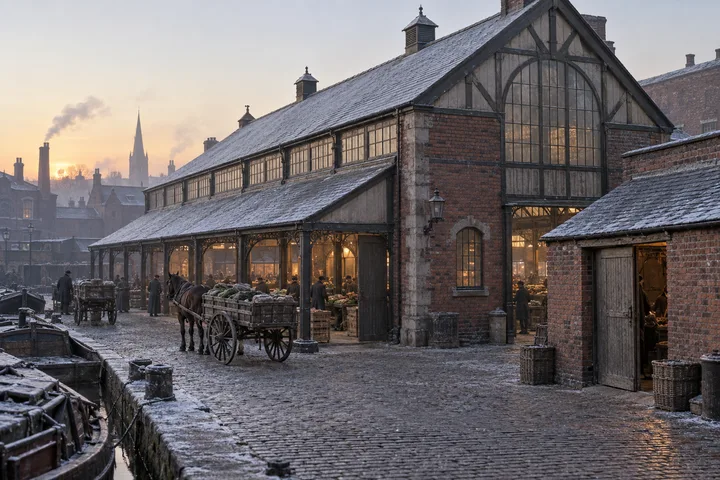 Markets, c. 1880; AI-generated historical interpretation set in Britain.