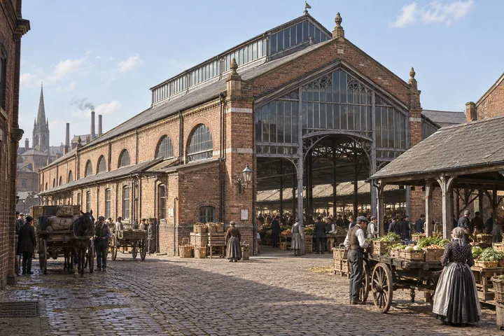 Markets, c. 1885; AI-generated historical interpretation set in Britain.