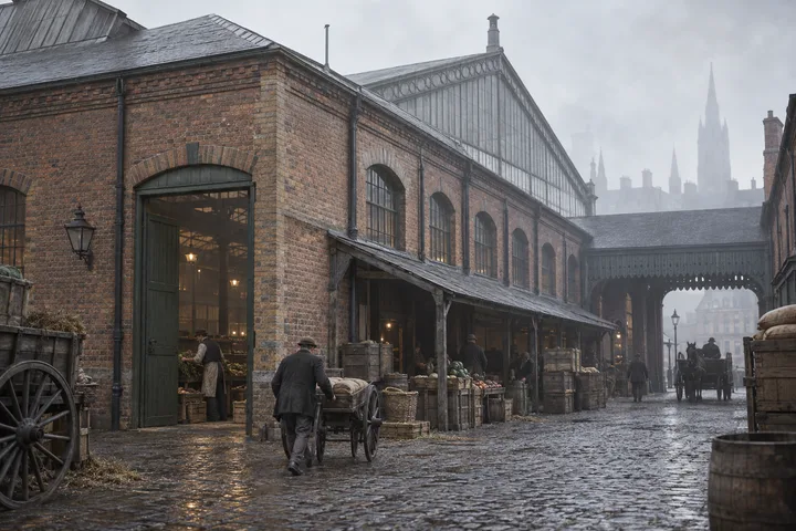 Markets, c. 1883; AI-generated historical interpretation set in Britain.