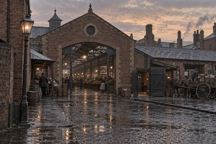 Markets, c. 1894; AI-generated historical interpretation set in Britain.