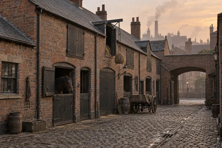 Mews & Service Yards, c. 1883; AI-generated historical interpretation set in Britain.