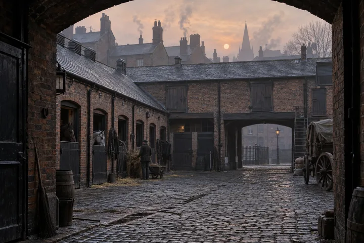 Mews & Service Yards, c. 1894; AI-generated historical interpretation set in Britain.