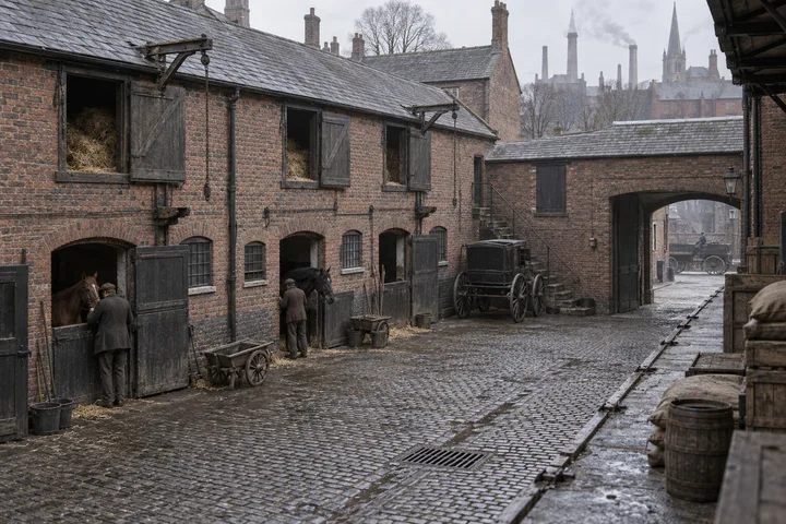 Mews & Service Yards, c. 1895; AI-generated historical interpretation set in Britain.