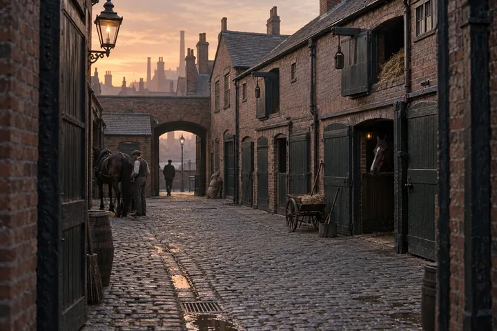 Mews & Service Yards, c. 1909; AI-generated historical interpretation set in Britain.