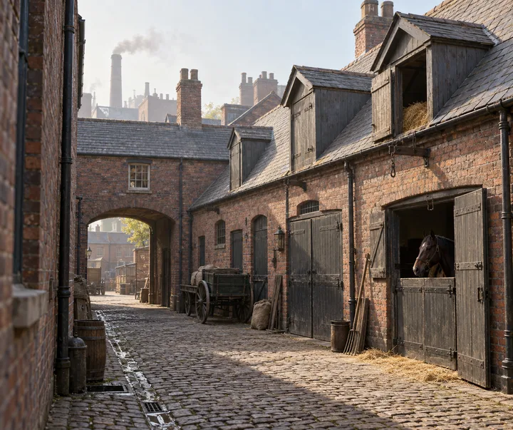 Mews & Service Yards, c. 1893; AI-generated historical interpretation set in Britain.