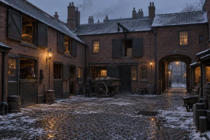 Mews & Service Yards, c. 1901; AI-generated historical interpretation set in Britain.
