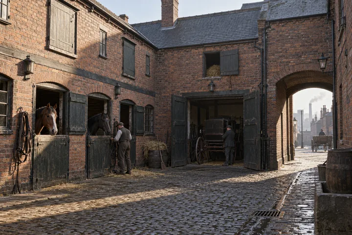 Mews & Service Yards, c. 1898; AI-generated historical interpretation set in Britain.