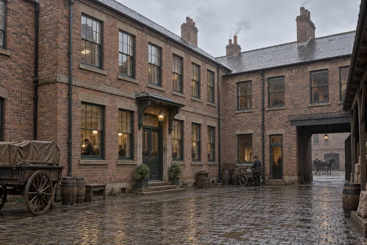 Offices, c. 1906; AI-generated historical interpretation set in Britain.