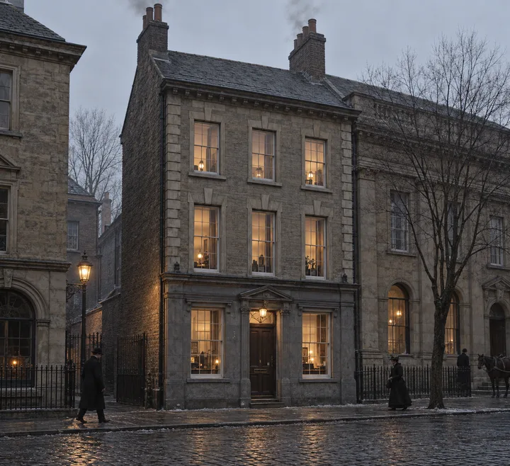 Offices, c. 1902; AI-generated historical interpretation set in Britain.