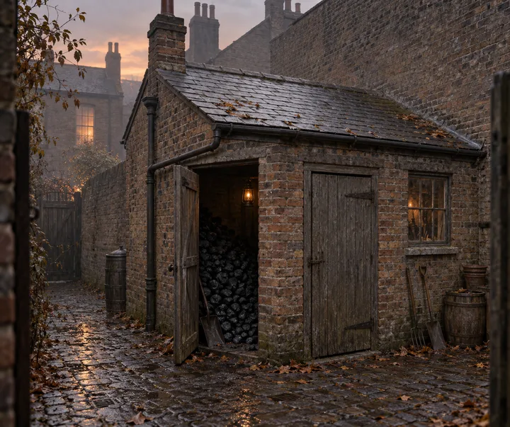 Outbuildings, c. 1896; AI-generated historical interpretation set in Britain.