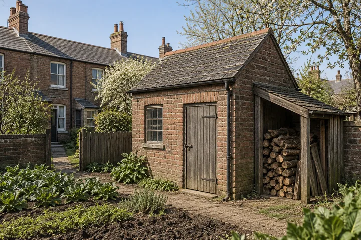 Outbuildings, c. 1894; AI-generated historical interpretation set in Britain.