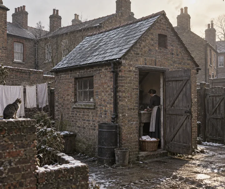 Outbuildings, c. 1895; AI-generated historical interpretation set in Britain.