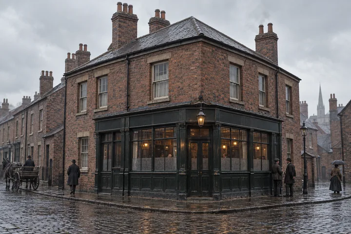 Public Houses and Inns, c. 1882; AI-generated historical interpretation set in Britain.