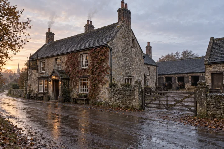 Public Houses and Inns, c. 1900; AI-generated historical interpretation set in Britain.