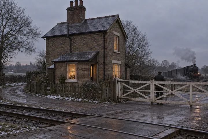 Railway Buildings, c. 1898; AI-generated historical interpretation set in Britain.
