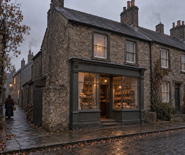 Shops, c. 1903; AI-generated historical interpretation set in Britain.