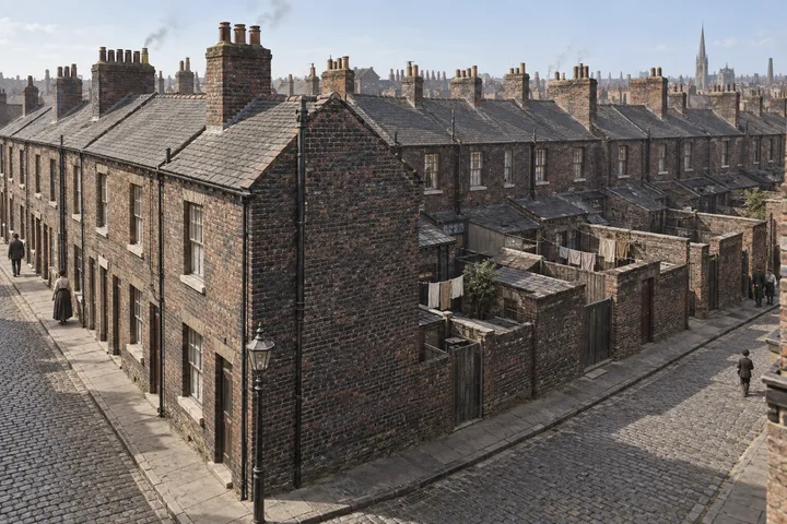 Slums, c. 1909; AI-generated historical interpretation set in Britain.