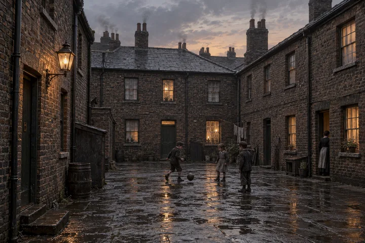Slums, c. 1894; AI-generated historical interpretation set in Britain.