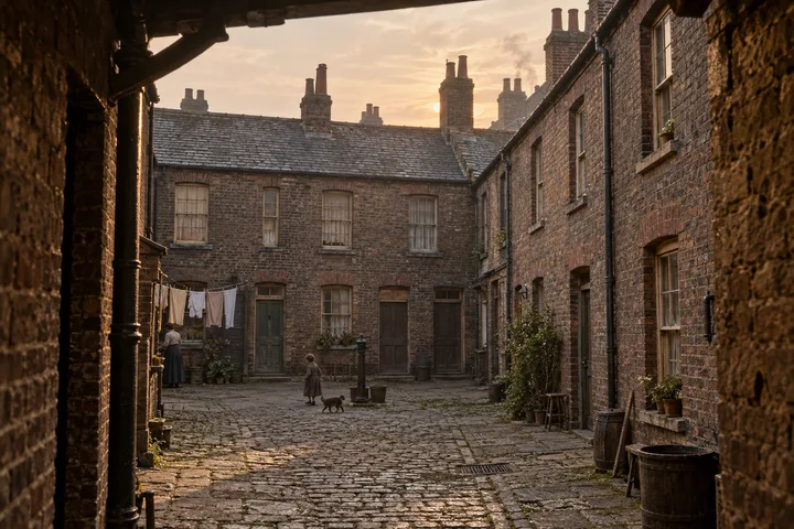 Slums, c. 1886; AI-generated historical interpretation set in Britain.