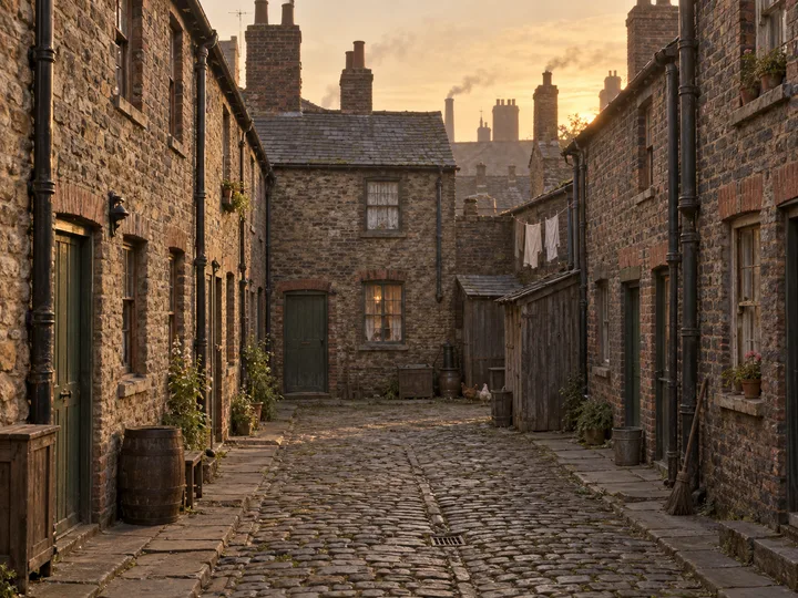 Slums, c. 1882; AI-generated historical interpretation set in Britain.