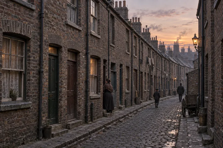 Slums, c. 1901; AI-generated historical interpretation set in Britain.