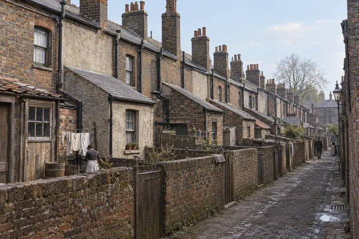 Slums, c. 1907; AI-generated historical interpretation set in Britain.