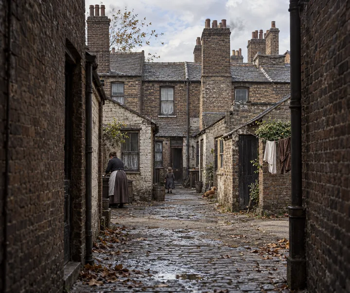 Slums, c. 1890; AI-generated historical interpretation set in Britain.