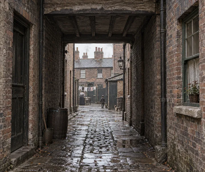 Slums, c. 1910; AI-generated historical interpretation set in Britain.