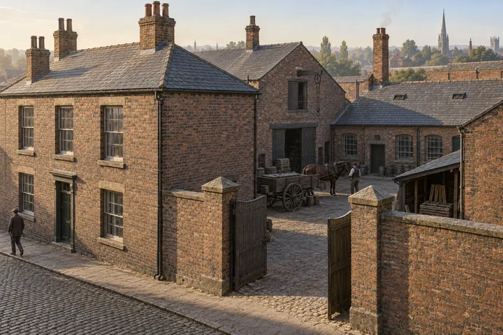 Small Factories, c. 1889; AI-generated historical interpretation set in Britain.