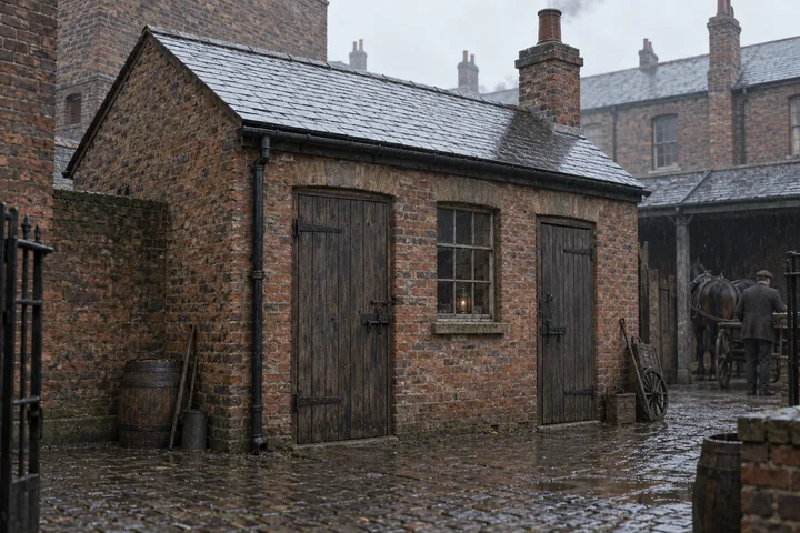 Small Utility Buildings, c. 1882; AI-generated historical interpretation set in Britain.