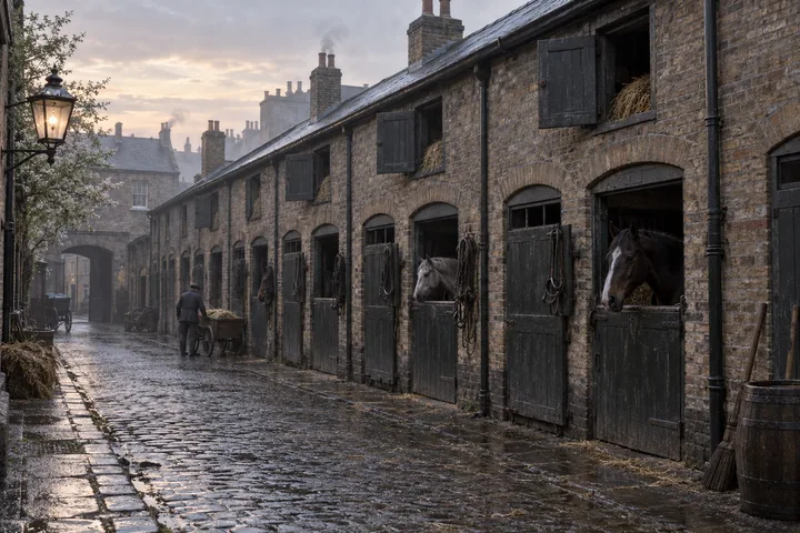 Stables, c. 1891; AI-generated historical interpretation set in Britain.