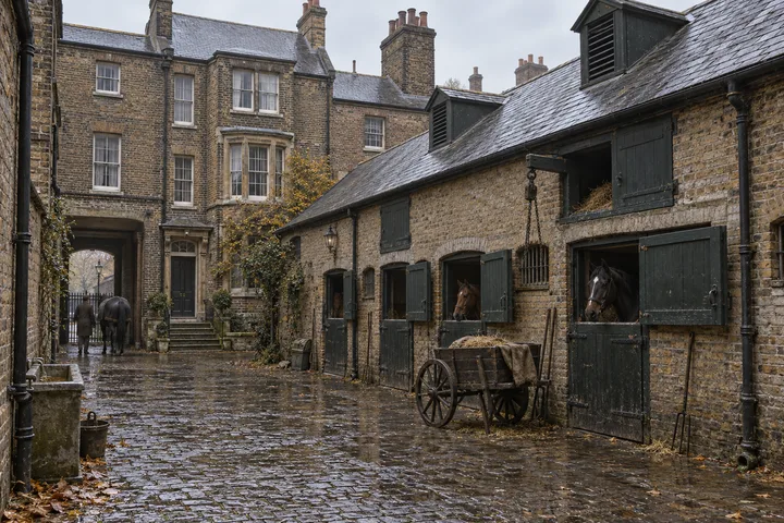 Stables, c. 1893; AI-generated historical interpretation set in Britain.