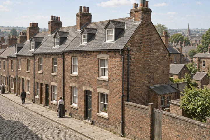 Terraced Houses, c. 1907; AI-generated historical interpretation set in Britain.